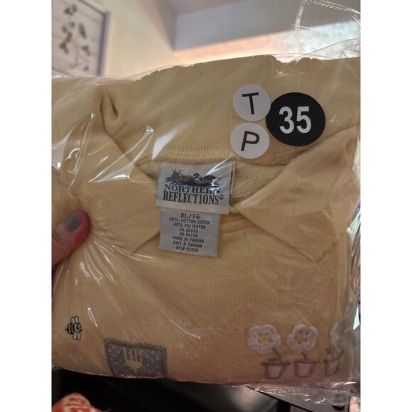 Vintage Northern Reflections Yellow Sweatshirt W/ Collar XL Embroidered Floral - Picture 4 of 12